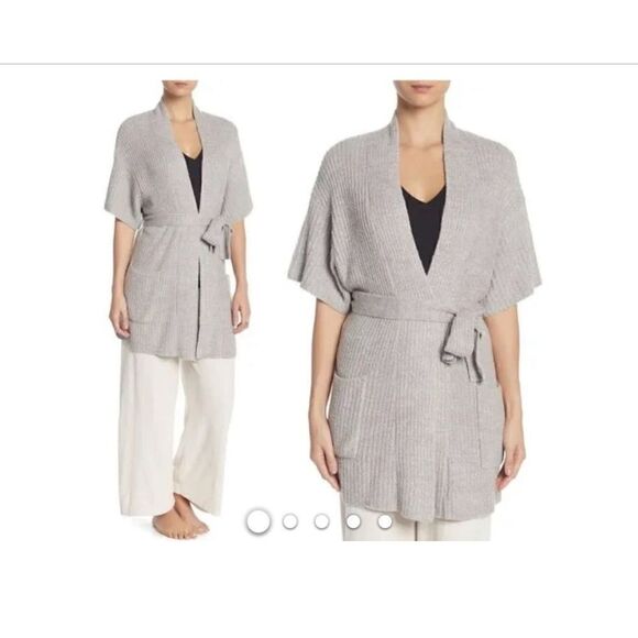 Barefoot dreams cozychic lite belted short sleeve robe s/m dark grey BDWCL1848 - Picture 7 of 8